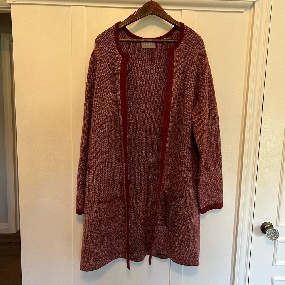Cyrus Women's Large Long Open Front Red Cardigan - Picture 4 of 9